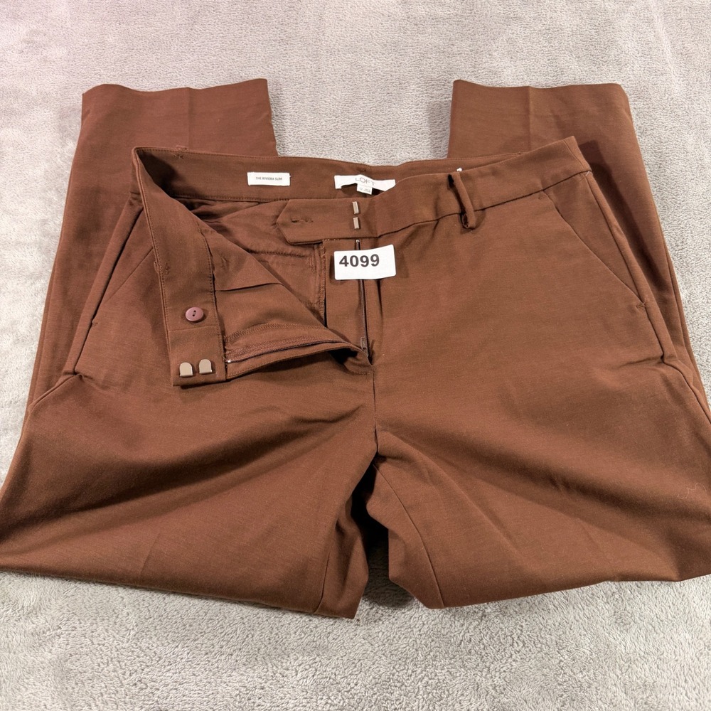 LOFT The Riviera Slim Pants Womens 12 Brown Stretch Ankle Trousers 607290